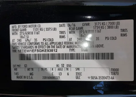 2016 Ford F-150 Xlt z USA, uszkodzony, nr VIN 1FTEW1EF5GKE93812